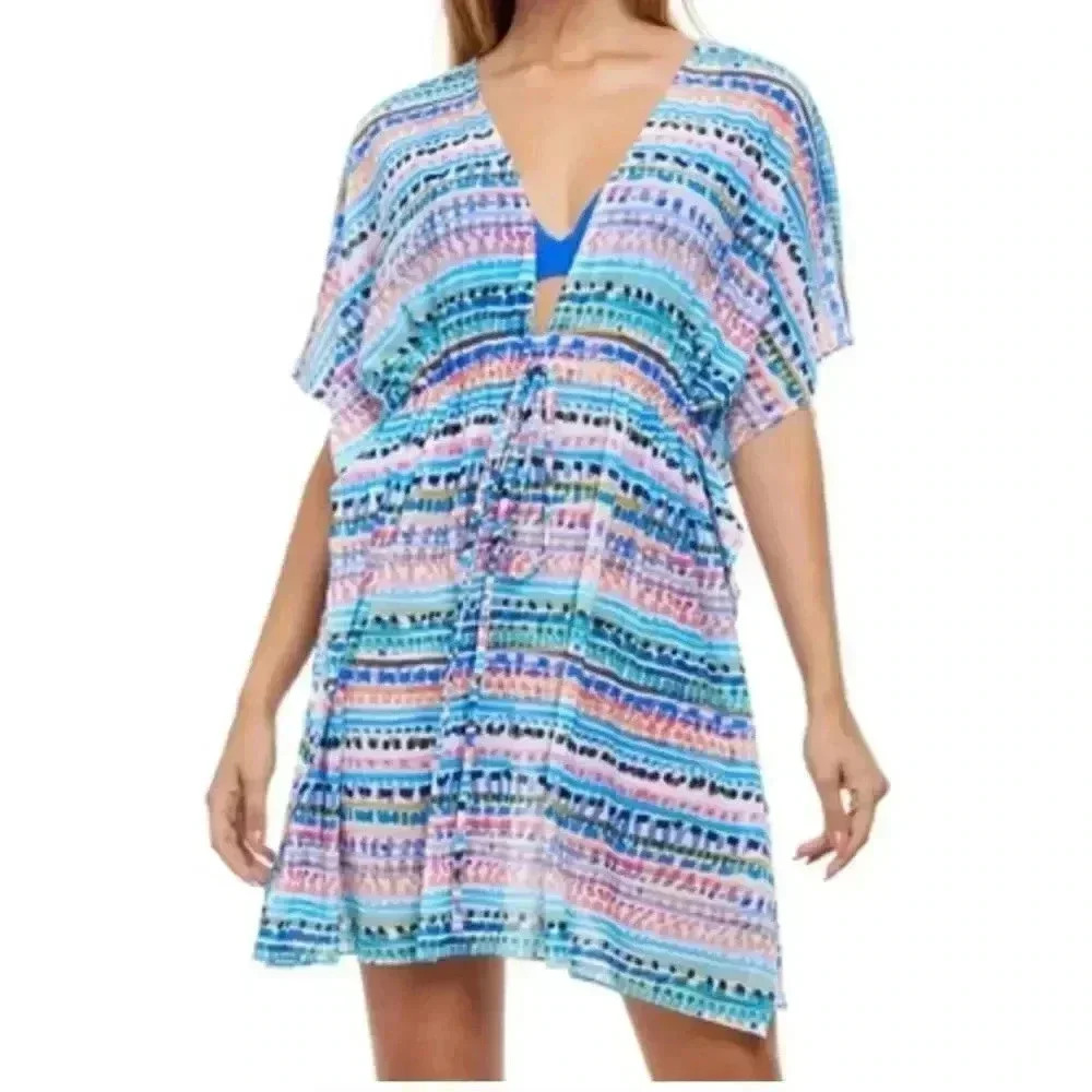 Profile by Gottex Spritz V-Neck Mesh Tunic Swim Cover Up